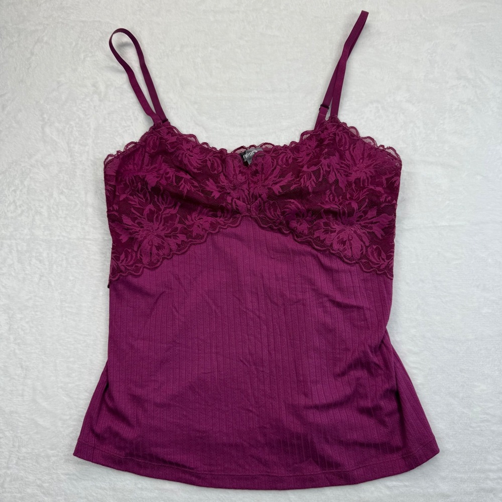 Fleurt Lace Cami‎ Top Ribbed Knit Sleeveless Tank Top cranberry Size M
